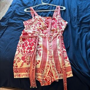 Floral Red and White Women's Romper